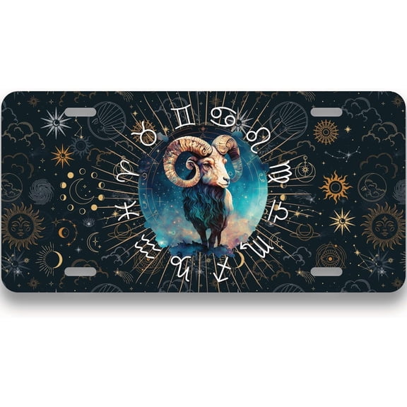 Capricorn Star Sign Symbol Horoscope Zodiac Sign License Plate - 6 x 12 Inch - Universal Fit - Rust-Proof - Car, Truck, SUV - Premium Aluminum Vanity License Plate - Made in USA - LP0361
