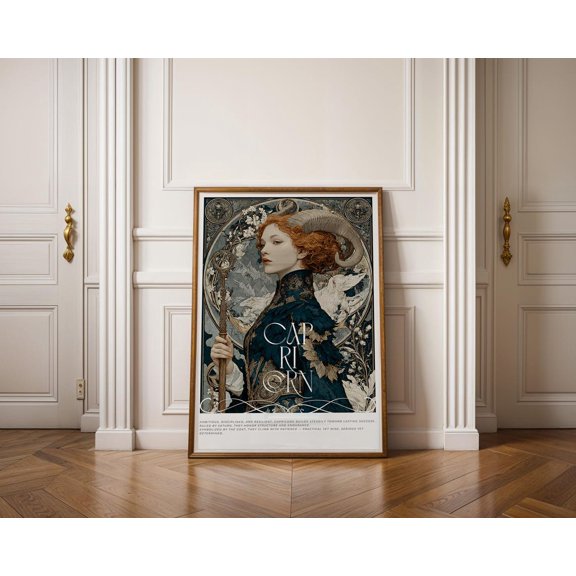 Capricorn Wall Art Zodiac Astrology Alphonse Mucha Style Illustration One, Unframed Paper Print