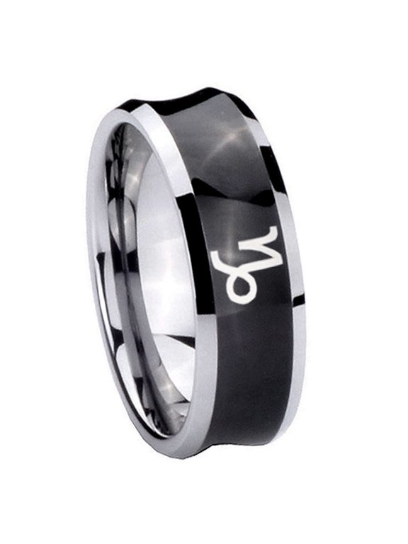 Capricorn Zodiac Concave Black Tungsten Men Ring 10MM