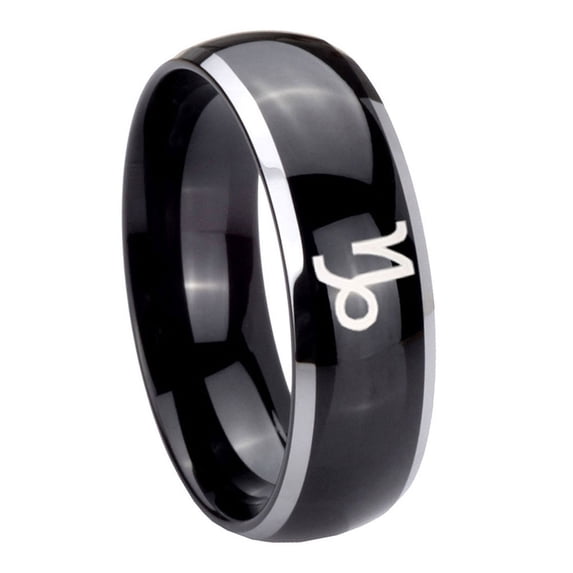 Capricorn Zodiac Dome Glossy Black 2 Tone Tungsten Men Ring 10MM