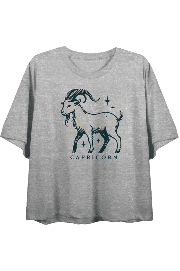 Capricorn Zodiac Goat Adult Heather Gray Crew Neck Short Sleeve Tee-Large