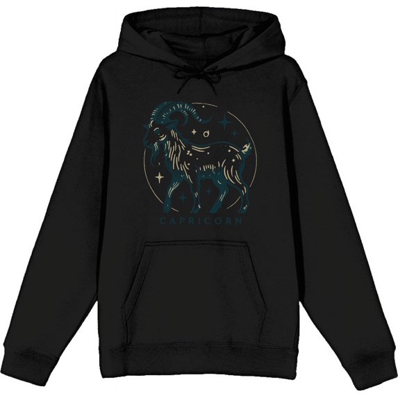 Capricorn Zodiac Sign Adult Black Long Sleeve Hoodie-3XL