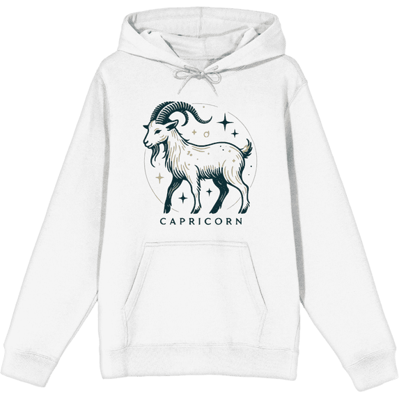 Capricorn Zodiac Sign Adult White Long Sleeve Hoodie-XXL