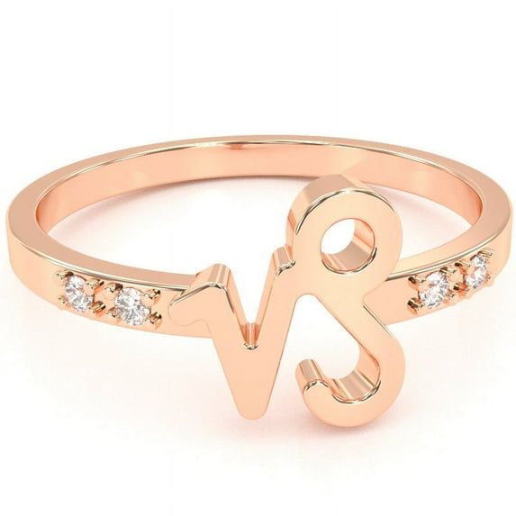 Capricorn Zodiac Sign Diamond Ring In Solid 14k Rose Gold