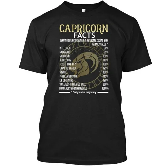 Capricorn Zodiac Sign - Facts Servings Per T-Shirt Made in the USA Size S to 5XL