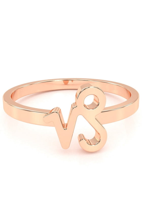 Capricorn Zodiac Sign Ring In Solid 14k Rose Gold