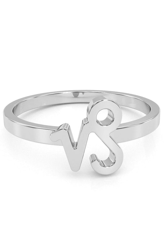 Capricorn Zodiac Sign Ring In Solid 14k White Gold