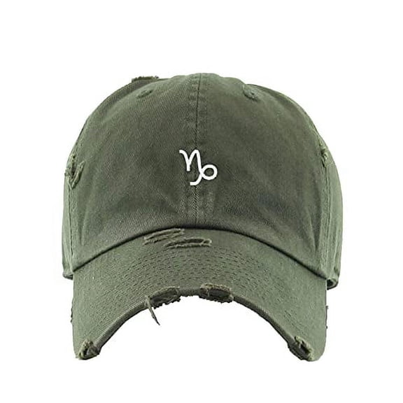 Capricorn Zodiac Sign Vintage Baseball Cap Embroidered Cotton Adjustable Distressed Dad Hat Olive