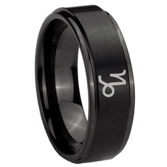 Capricorn Zodiac Step Edge Brush Black Tungsten Men Ring 10MM