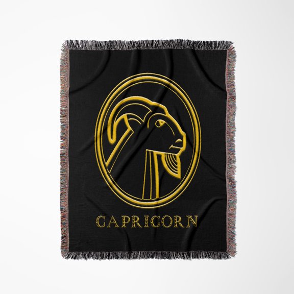 Capricorn Zodiac Symbol. Image Of A Goat In A Round Frame, Woven Blanket