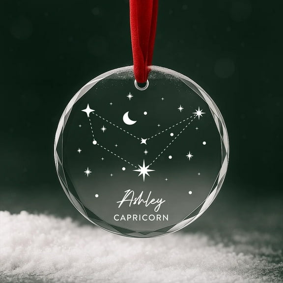 Capricorn constellation glass ornament personalized | zodiac Christmas ornament; astrology sign gift; custom name & date; star map decor