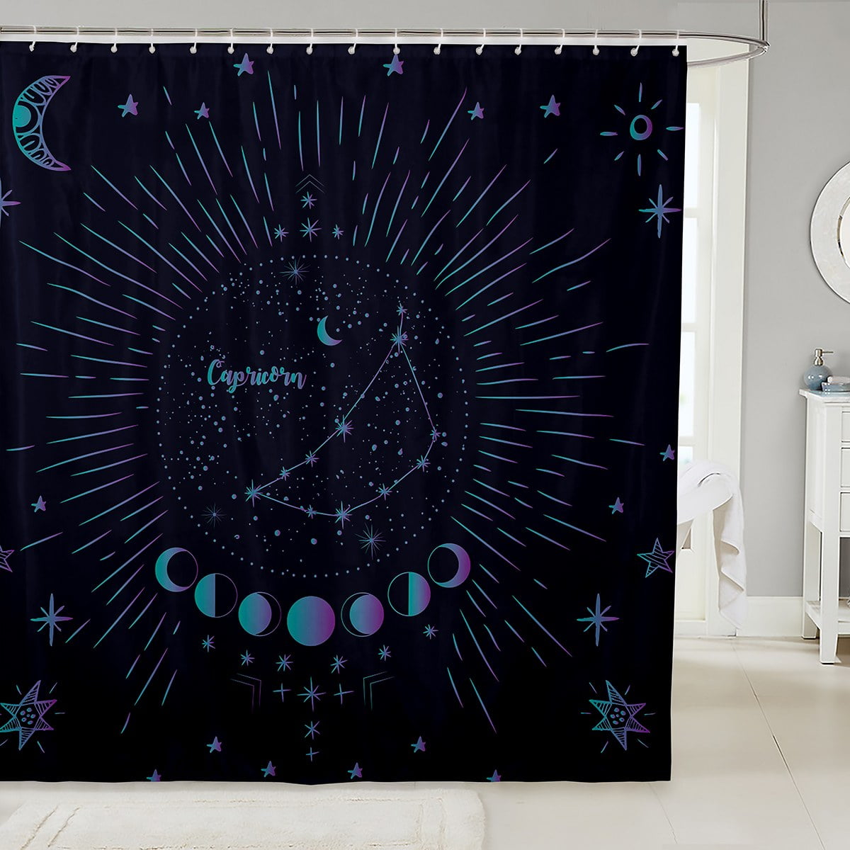Capricornus Bathroom Shower Curtain Sets 12 Constellations Zodiac Signs