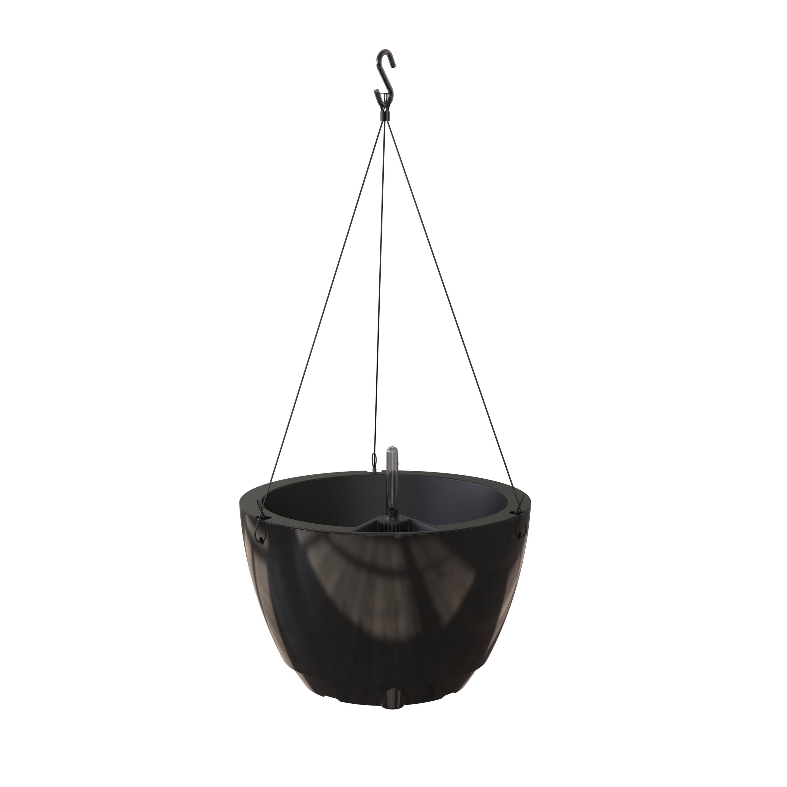 Mayne Caprio 14" x 9" Round Black Hanging Self-Watering Plastic Hanging Planter