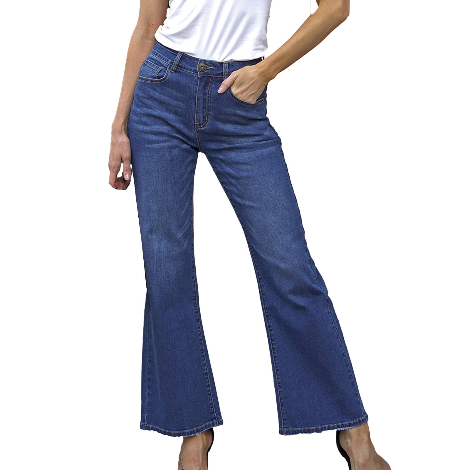 Capris Denim Pants High Waist Flared Leg Slim Trendy Jeans Women's