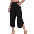 thumbnail image 1 of Capris For Women Sevevn Women's Summer Solid Color Casual High Waisted Side Pockets Wide Leg Split Hem Cropped Pants, 1 of 7