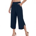 thumbnail image 1 of Capris For Women Sevevn Women's Summer Solid Color Casual High Waisted Side Pockets Wide Leg Split Hem Cropped Pants, 1 of 7