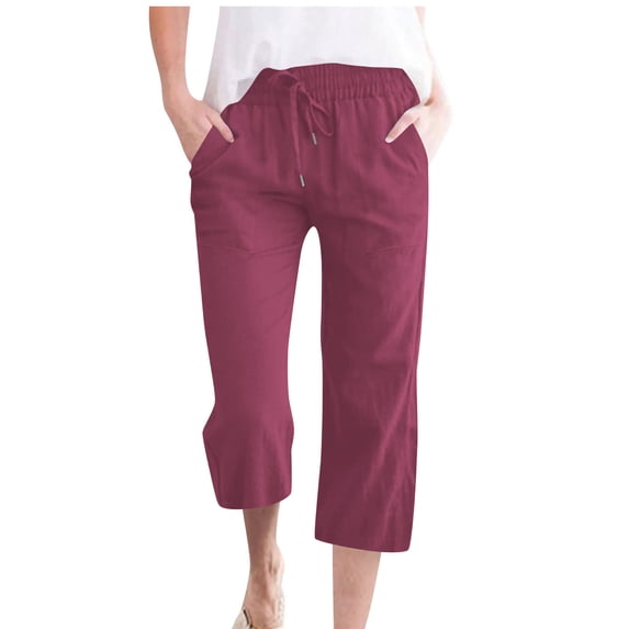 Capris For Women Sevevn Womens Casual Solid Color Elastic Loose Pants Capris With Pocket