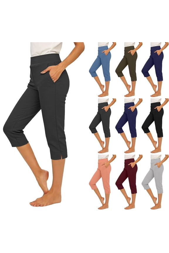 Capris For Women With Pockets Golf Pants 7/8 High Waisted Stretch Pull On Ankle Business Casual Travel Athletic Work Dark Gray XL