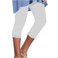 thumbnail image 1 of Capris Leggings Plus Size Womens Capris Pants for Summer, Casual Stretch Leggings Solid Color Rhinestone High Waist Yoga Pants, Workout Loungewear Cropped Trousers White XXL, 1 of 6