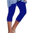 thumbnail image 1 of Capris Leggings Plus Size Womens Capris Pants for Summer, Casual Stretch Leggings Solid Color Rhinestone High Waist Yoga Pants, Workout Loungewear Cropped Trousers Blue L, 1 of 6