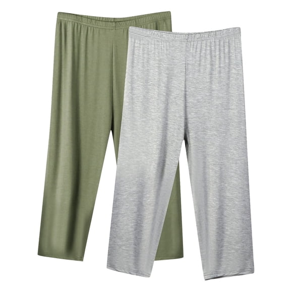 Capris Leggings for Women New 2pc Womens Plus Size Capris Pants Loose Yoga Pants Wide Leg Elastic Waist Comfy Pajama Capris 3/4 Length Pants with Pockets Gray 4XL