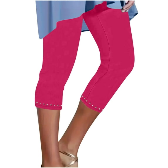 Capris Leggings for Women, Summer Rhinestone Dressy Casual High Waist Cropped Yoga Pants Compression Leggings Workout Pants XXL