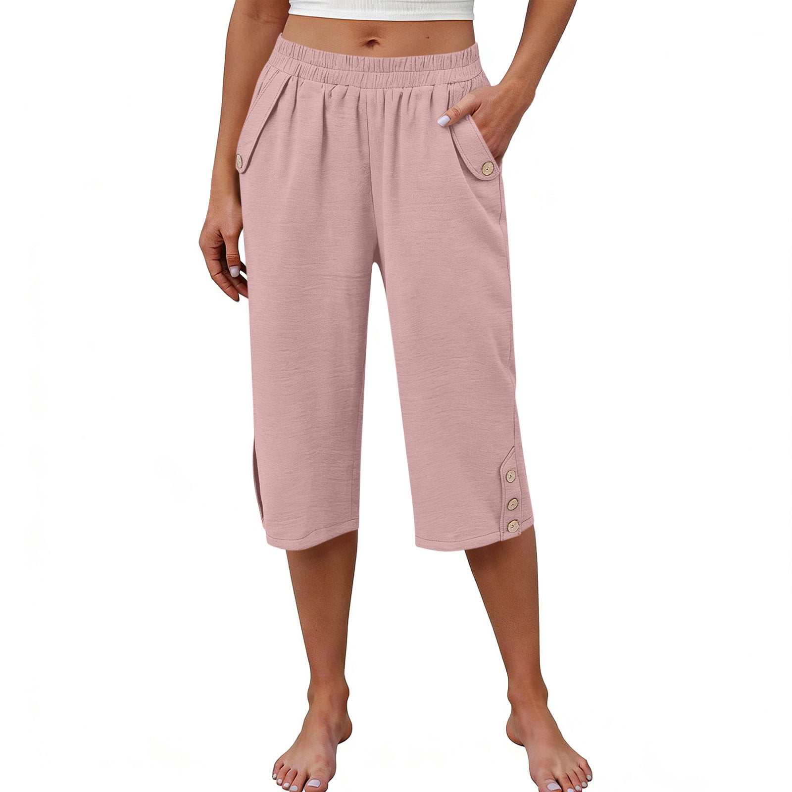 Capris Open Bottom Plus Size New Women’s Capris Pants with Button ...