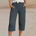 thumbnail image 1 of Capris Pants For Women Casual Summer Straight Wide Leg Loose Drawstring Elastic Waist Cropped Trouser Cotton Crepe Soft Grey S, 1 of 5