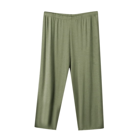 Capris Pants Plus Size New Womens Capris Pants Loose Yoga Pants Wide Leg Elastic Waist Comfy Pajama Capris 3/4 Length Pants with Pockets Army Green XXL