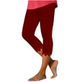 thumbnail image 1 of Capris Pants Women Cropped Pant Leg Cut Women's Plus Size Polyester Linen Cropped Pants Capris Pants Style C-166 Wine S, 1 of 1