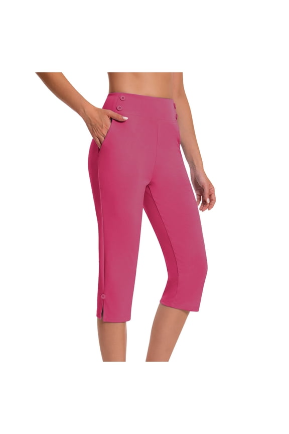 Capris Pants for Women Stretch Yoga Capri Pants High Waisted Crop Office Work Pants Summer Casual Golf Capris Slacks Yoga Dress Pant Workout Splt Capris Athletic Shorts with Pockets
