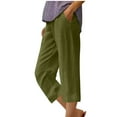 thumbnail image 1 of Capris Pants for Women, Summer Vacation Lightweight Linen Capris, Casual Loose Elastic Waist Pull on Straight Leg Cropped Pants with Pocket , Green-a, XXL, 1 of 3