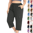 thumbnail image 1 of Capris Pants Women's Summer Fashion Plus Size Casual Solid Color Elastic Loose Capris Straight Wide Leg High Waisted Pants With Pocket Dark Gray,5XL, 1 of 10