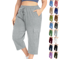 thumbnail image 1 of Capris Pants Women's Summer Fashion Plus Size Casual Solid Color Elastic Loose Capris Straight Wide Leg High Waisted Pants With Pocket Gray,4XL, 1 of 10