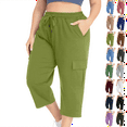 thumbnail image 1 of Capris Pants Women's Summer Fashion Plus Size Casual Solid Color Elastic Loose Capris Straight Wide Leg High Waisted Pants With Pocket Green,XL, 1 of 10