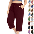thumbnail image 1 of Capris Pants Women's Summer Fashion Plus Size Casual Solid Color Elastic Loose Capris Straight Wide Leg High Waisted Pants With Pocket White,2XL, 1 of 10