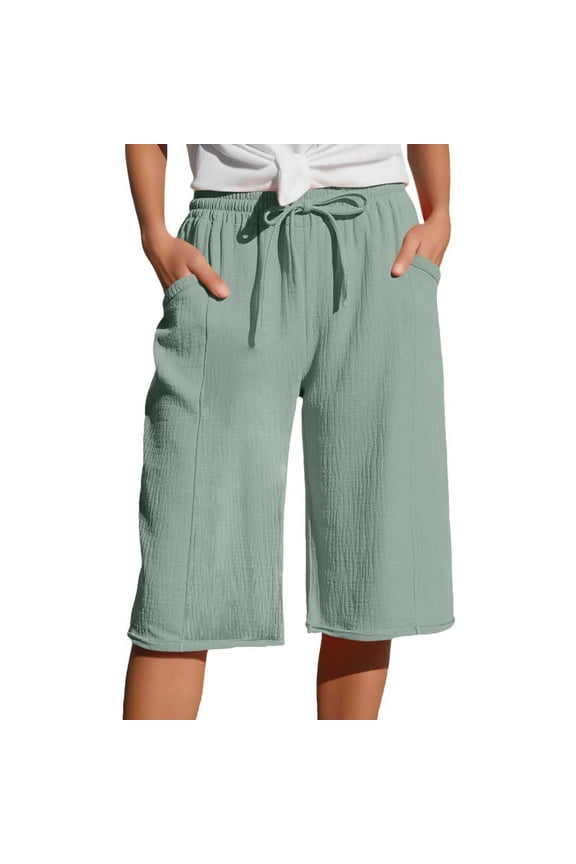 Capris Pants for Womens Summer Drawstring Elastic Waist Y2K Sweatwear 9" Lightweight Baggy Relaxed Fit Athletic Pants Quick-Dry Baggy Capri Pants Running Cycling Workout Pant with Pockets