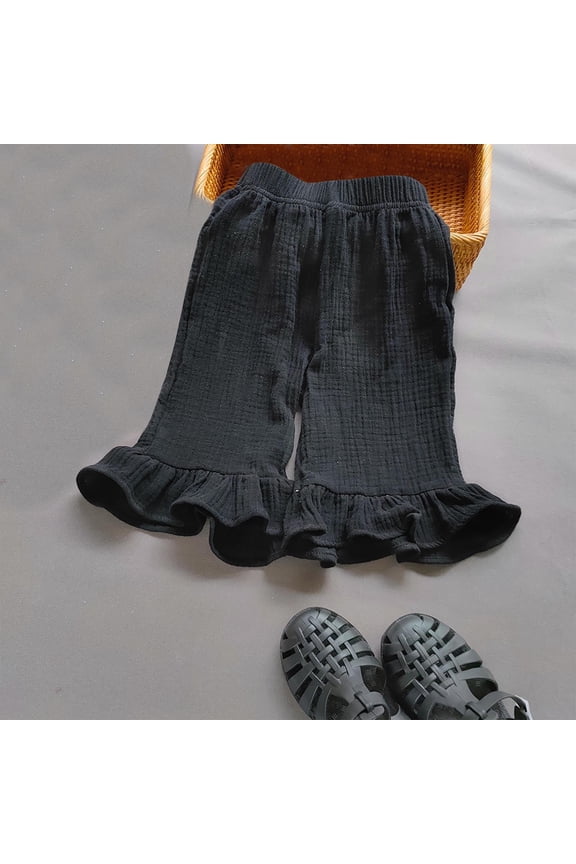 Capris Pants for Girls Cute Ruffle Bottom Wide Leg Cropped Trousers 1-9 Years Toddlers Kids Lightweight Solid Elastic High Waisted Pant