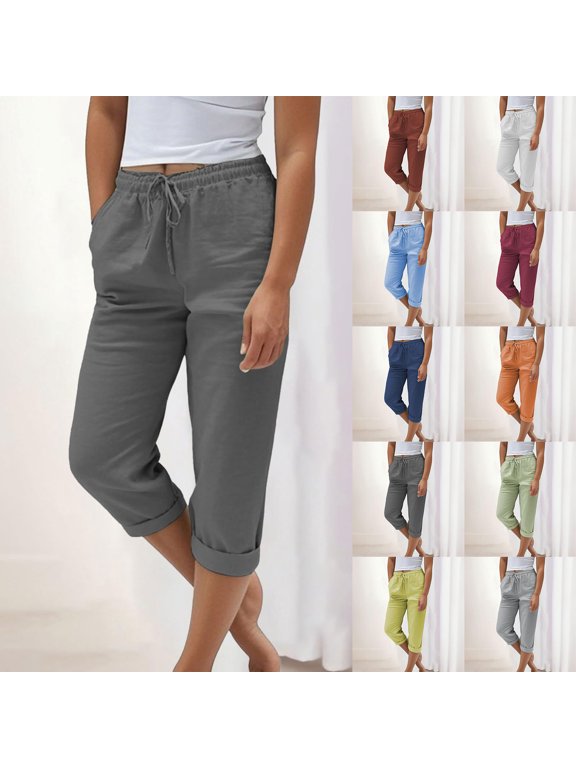 Capris Pants for Women Casual Drawstring Cropped High Waist Joggers (Dark Gray XXXL)
