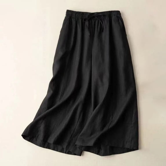 Capris Pants for Women - High Waist Wide Leg Capris Adjustable Drawstring Lightweight Summer Beach Cropped Pants with Pockets