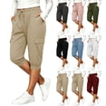 thumbnail image 1 of Capris Pants for Women Plus Size Beach Vacation Casual Loose 7/8 Length Pants with Pockets Summer High Waisted Drawstring Pants, 1 of 8