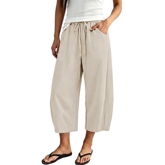 Capris Pants for Women Solid Color Wide Leg Summer Business Casual Trousers