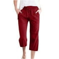 thumbnail image 1 of Capris Pants for Women Summer Casual Loose Drawstring Elastic Waist Straight Leg Lounge Capris Beach Linen Plus Size Pants with Pockets, 1 of 5