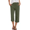 thumbnail image 1 of Capris Pants for Women Summer Casual Loose Linen Elastic High Waist Straight Leg 2026 Lounge Beach Cropped Trousers Army Green XL, 1 of 6