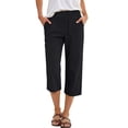 thumbnail image 1 of Capris Pants for Women Summer Casual Loose Linen Elastic High Waist Straight Leg 2026 Lounge Beach Cropped Trousers Black XL, 1 of 6
