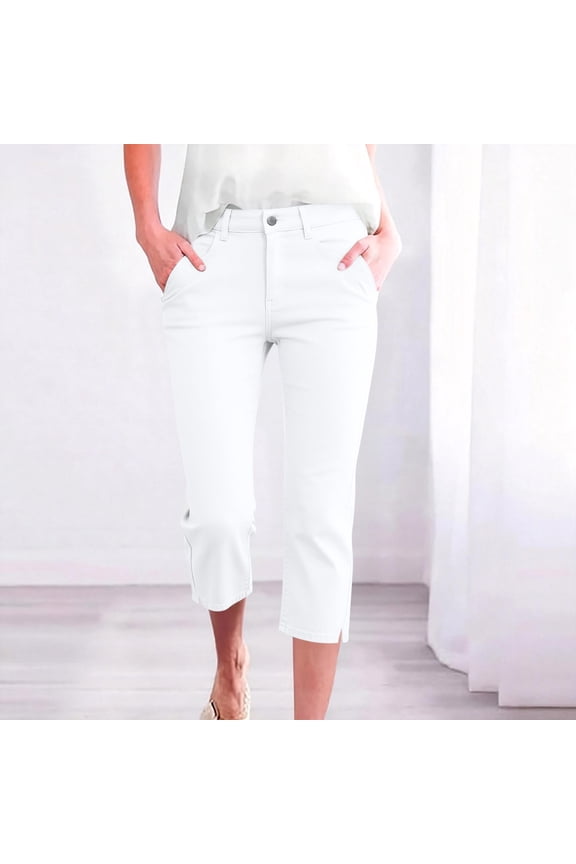 Capris Pants for Women Summer Petite Cropped Trousers with Pockets Solid Color Casual Capri Pants Comfortable Everyday Lounge Wear
