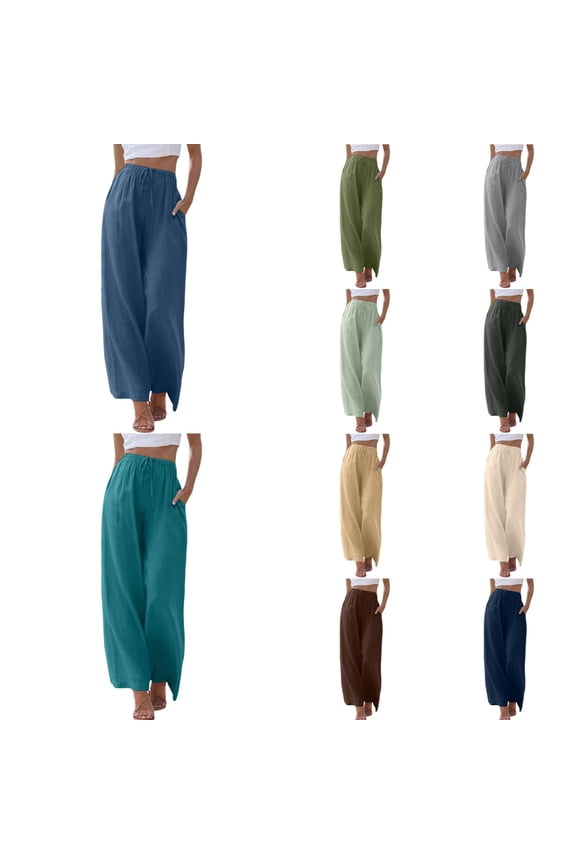 Capris Pants for Women Summer Trendy Solid Color Comfortable with Pockets Womens Flowy Pants Coffee XXL