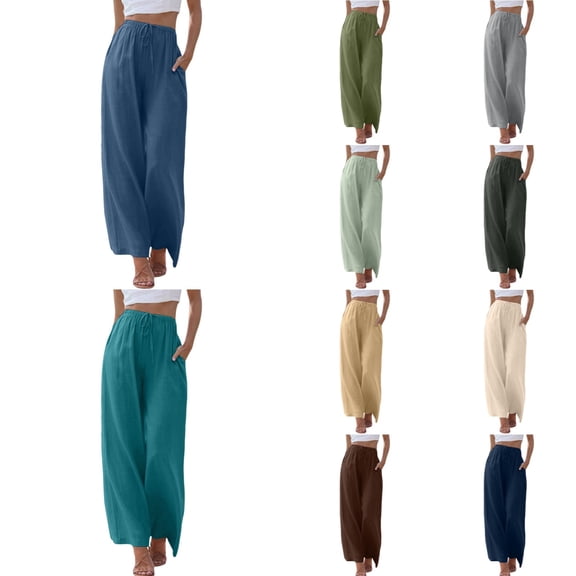 Capris Pants for Women Summer Trendy Solid Color Comfortable with Pockets Womens Flowy Pants Sky Blue M