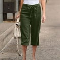 thumbnail image 1 of Capris Pants for Women, Women Casual Solid Color Cropped Trousers Bandage Pockets Elastic Waist Comfortable Straight Pants Green 2XL, 1 of 6