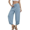 thumbnail image 1 of Capris Pants for Women, Women'S Solid Color Baggy Wide-Leg Pants Casual Elastic-Waistband Pocket Pants Women High Waisted Pants (Light Blue,XL), 1 of 9